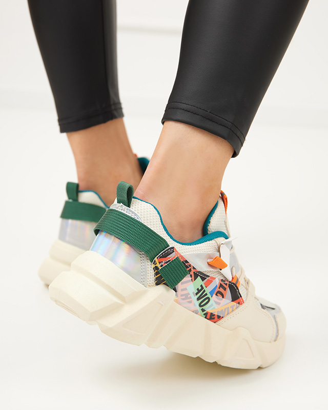 Bēši sieviešu sporta apavi ar krāsainiem ieliktņiem Deroni - Apavi