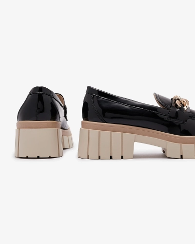 Lacquered women's moccasins in black Aquan- Footwear