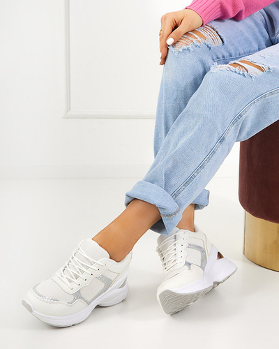Women's white sneakers with a hidden wedge Waqsy - Footwear