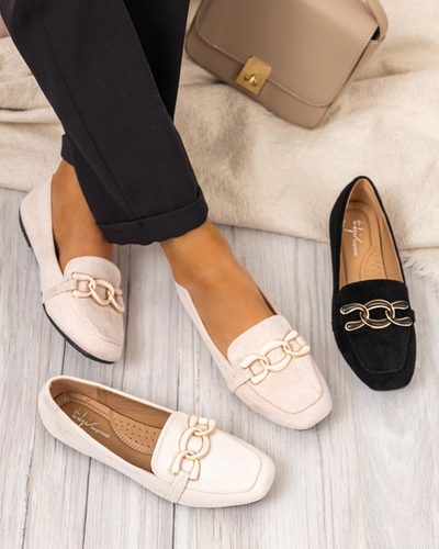 Women's Black Moccasins with Olly Decoration - Footwear