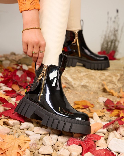 Royalfashion Black women's patent leather boots Ceriop