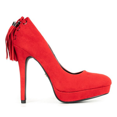 Red pumps on a stiletto heel with decorative fringes Seletanore - Footwear