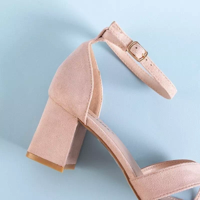 OUTLET Light pink women's sandals on a post Halita - Footwear