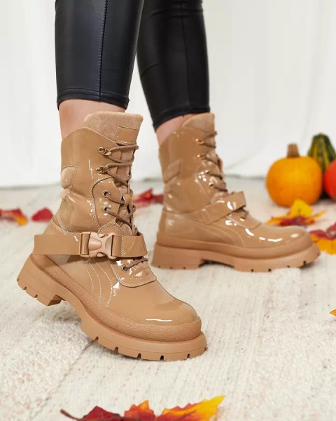 Royalfashion Женские лакированные ботинки светло-коричневого цвета Setogy