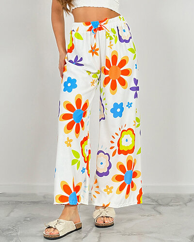 Royalfashion Sieviešu platās bikses ar ziedu rakstu