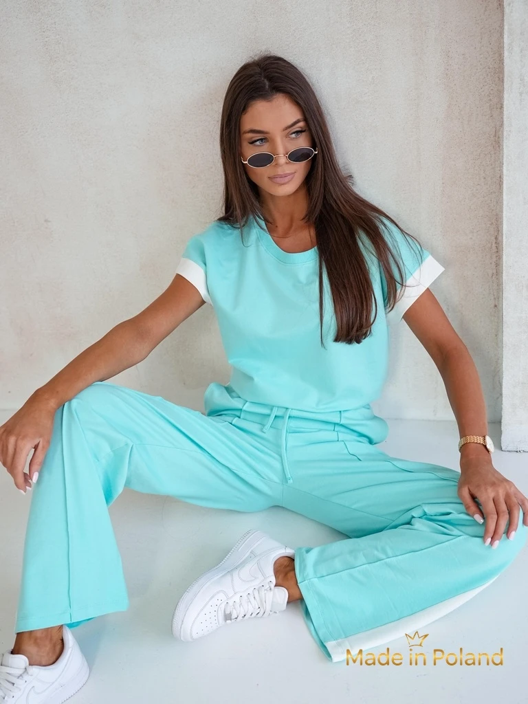 Turquoise Callista women's set - cotton set with wide trousers