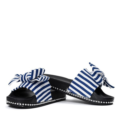 White and navy blue slippers with Akelia bow - Footwear