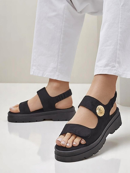 Royalfashion Anthea Nero Women's Sandals – black suede, 5 cm platform