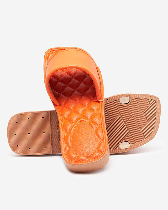 Orange eco-leather women's slippers with a quilted Parekis insert - Footwear