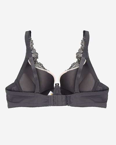 Pink women's bra with gray lace - Underwear