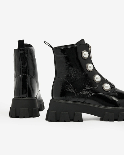 Royalfashion Black women's lacquered pearl boots Asiciu
