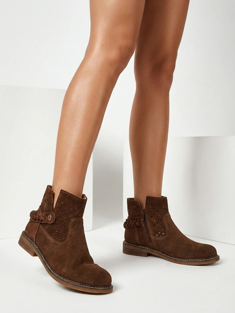 Lav: Ażurowe botki damskie ze skóry naturalnej Unimi