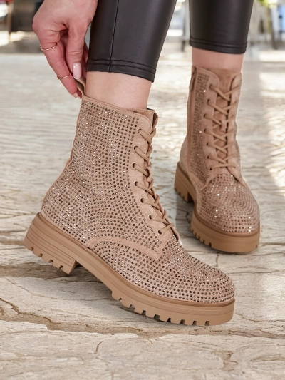 Royalfashion Women's lace-up ankle boots with rhinestones Russos