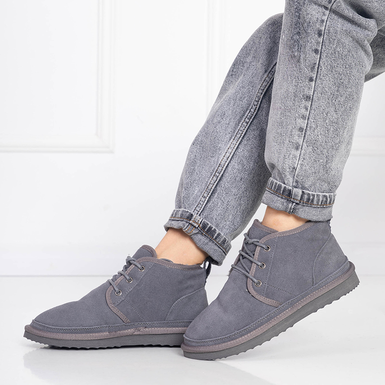 Gray women's tied snow boots with fur Miusho - Footwear