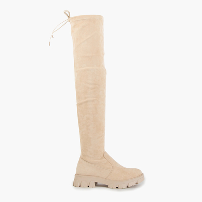 Eco-suede beige flat-heeled over-the-knee boots Engi - Footwear
