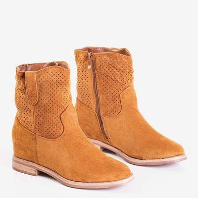 Brown cowboy boots on a covered wedge Taize - Footwear