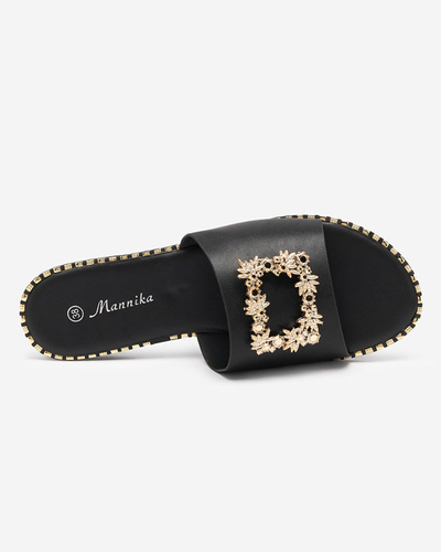 OUTLET Black elegant women's slippers with golden decoration Meriso - Footwear