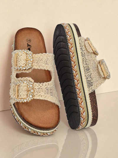 Royalfashion Women's mules with rhinestone buckles GlamCork