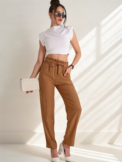 Royalfashion Vienkārši sieviešu auduma bikses ar jostu