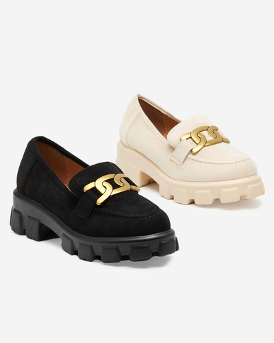 Black women's shoes with gold Mukise decoration - Footwear