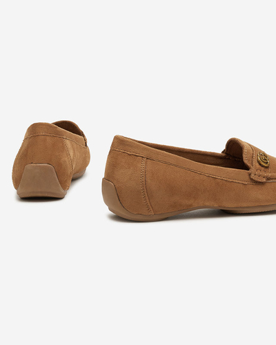Women's moccasins with a low wedge heel in camel color Lemira - Footwear