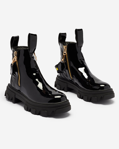 Black lacquered women's boots Osallu- Obuwie