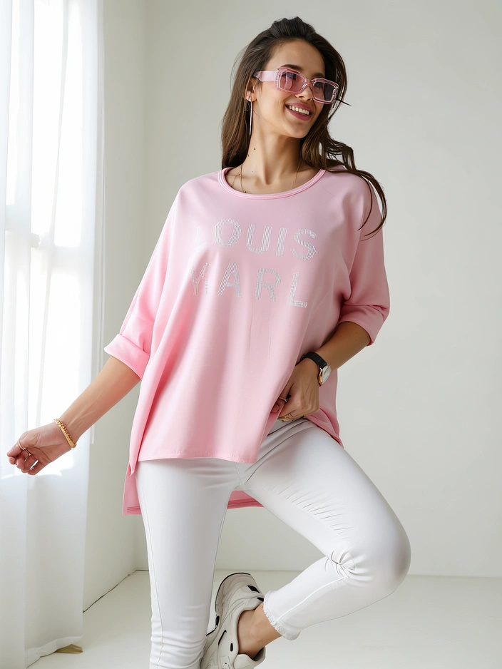 Royalfashion Women's viscose blouse with rhinestone inscriptions