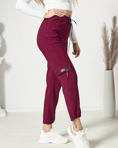 Maroon women's combat pants with chain- Clothing