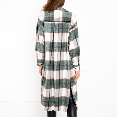 Women's green checkered long shirt - Clothing