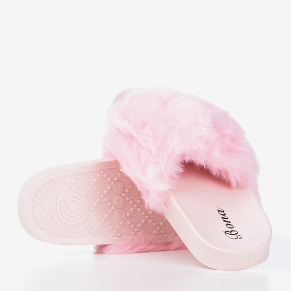 Light pink flip-flops with Bonum fur - Footwear 1