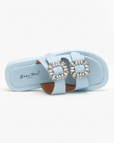 OUTLET Blue women's flip-flops with crystals Azazel - Footwear