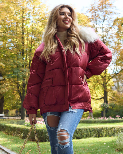 Maroon women's winter jacket with synthetic down fill - Clothing