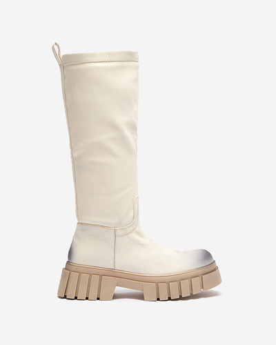 OUTLET Cream women's mid-calf boots Astaroth - Footwear