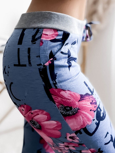 Blue and pink women's 3/4 print shorts PLUS SIZE- Clothing