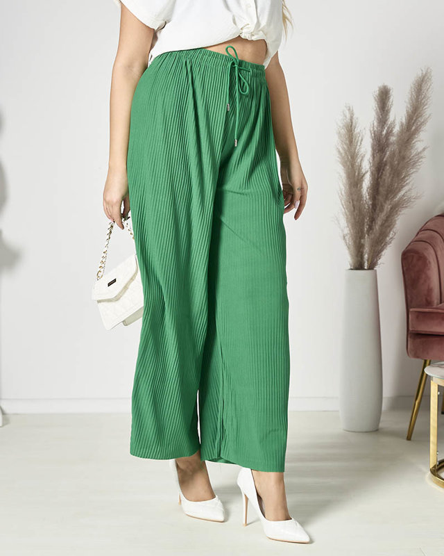 Женские широкие плиссированные брюки-палаццо зеленого цвета - Одежда