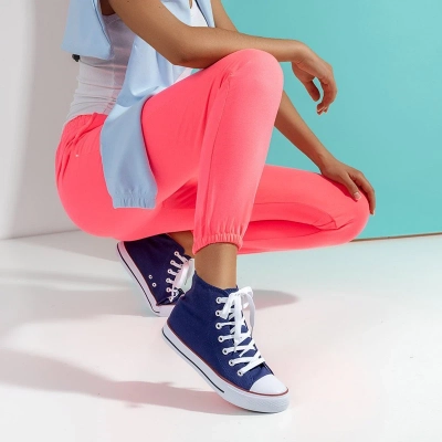 OUTLET Navy blue women's high-top trainers Skarllet - Footwear