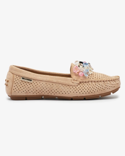 Royalfashion Openwork light brown women's moccasins with decorative crystals Cizzas