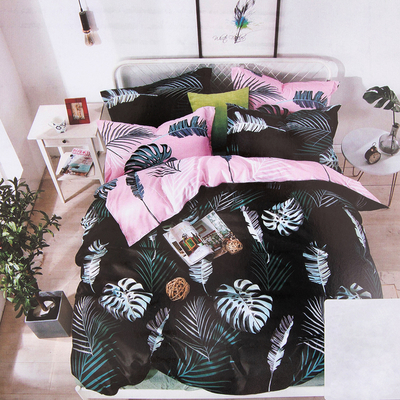 Black bedding 200x220 in leaves set of 3-PIECES - Bed linen