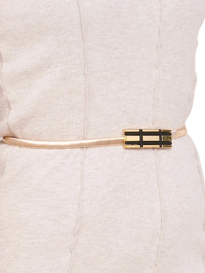 Aurelia Belt – Golden women's metal belt with a geometric Latina buckle