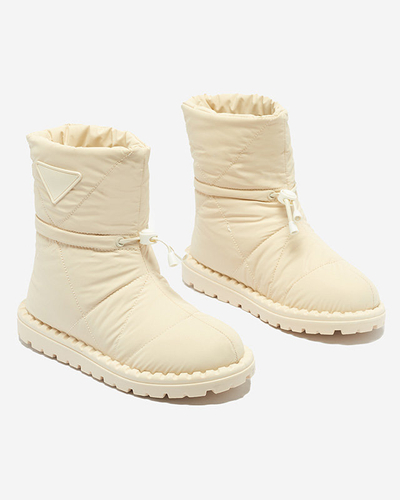 Women's cream quilted snow boots on a flat sole Ferri - Footwear