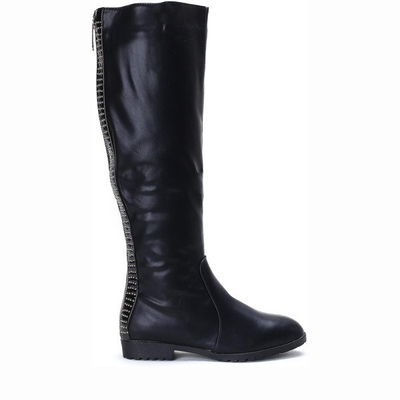 Czarne kozaki z ozdobnym zamkiem Kiley - Obuwie