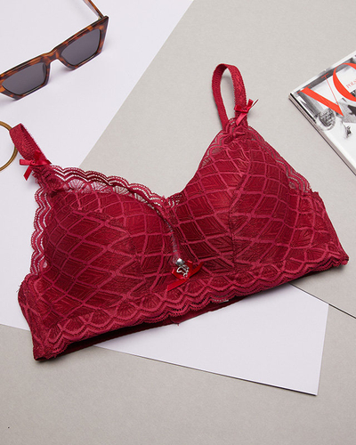 Maroon women's padded bra with lace - Underwear
