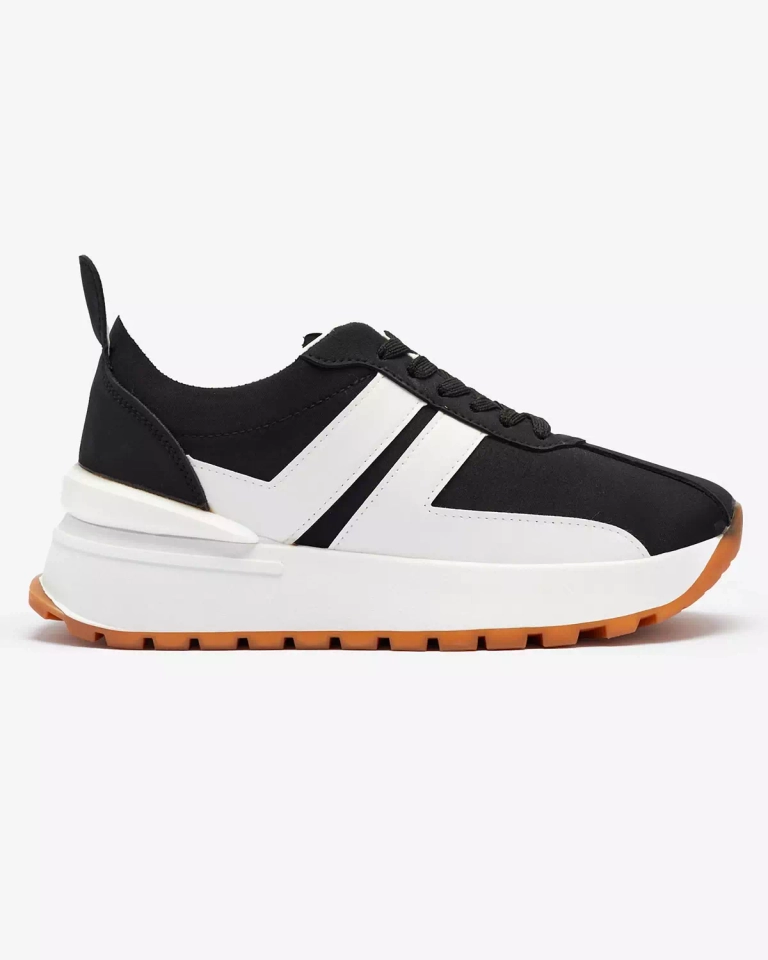 Женские спортивные туфли из экокожи черного цвета с разноцветными вставками Tifora- Footwear