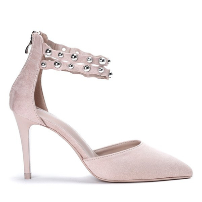 Beżowo - różowe czółenka na szpilce z ozdobną sprzączką Dayene - Obuwie