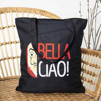 Black women's shoulder bag with imprint and inscriptions - Handbags