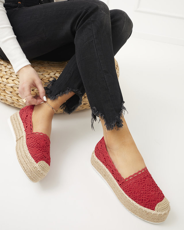 Red women's openwork espadrilles on the platform Ezerra - Footwear