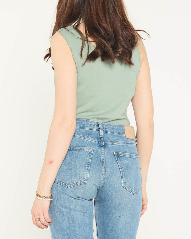 Dark green shoulder blouse with print and cubic zirconia - Clothing