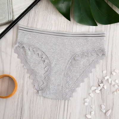 Grey women's panties with lace - Clothing