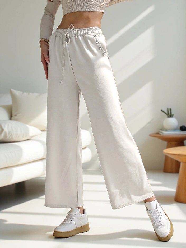 Royalfashion Women's Wide Tracksuit Pants with Rhinestones