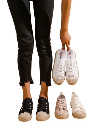 Royalfashion Women's Lace Sneakers with Sequins Nille